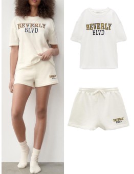 Zach AiIsa spring new age-reducing all-match sports style letter embroidery T-shirt + elastic high waist sports casual pants