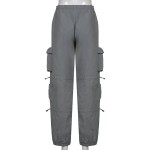 BIIKPIIK Women Pockets Sweat Pant Vintage Workout Overalls Mid Waist Drawstring Loose Cargo Pants Streetwear Jogging Trousers