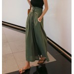 Rice white Spring Fashion Women's Pants with Elegant Temperament and Leisure Straps High Waist Cotton and Linen Loose Wide Leg Pants Women