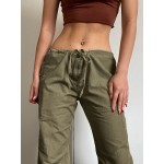 Weekeep Green Wide Leg Pants Low Rise Loose Solid Cargo Pants Women Casual Vintage Sweatpants Y2k Grunge Streetwear Capris Lady