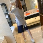 Spring and summer new tb short-sleeved T-shirt female students all-match loose and thin fashion hit color round neck top