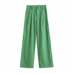 2021 Women Fashion Wide Leg Pants Linen Textured Vintage Loose trousers woman Pants y2k pantalon pour femme