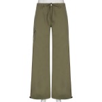 Weekeep Green Wide Leg Pants Low Rise Loose Solid Cargo Pants Women Casual Vintage Sweatpants Y2k Grunge Streetwear Capris Lady