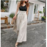 Rice white Spring Fashion Women's Pants with Elegant Temperament and Leisure Straps High Waist Cotton and Linen Loose Wide Leg Pants Women