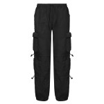 BIIKPIIK Women Pockets Sweat Pant Vintage Workout Overalls Mid Waist Drawstring Loose Cargo Pants Streetwear Jogging Trousers